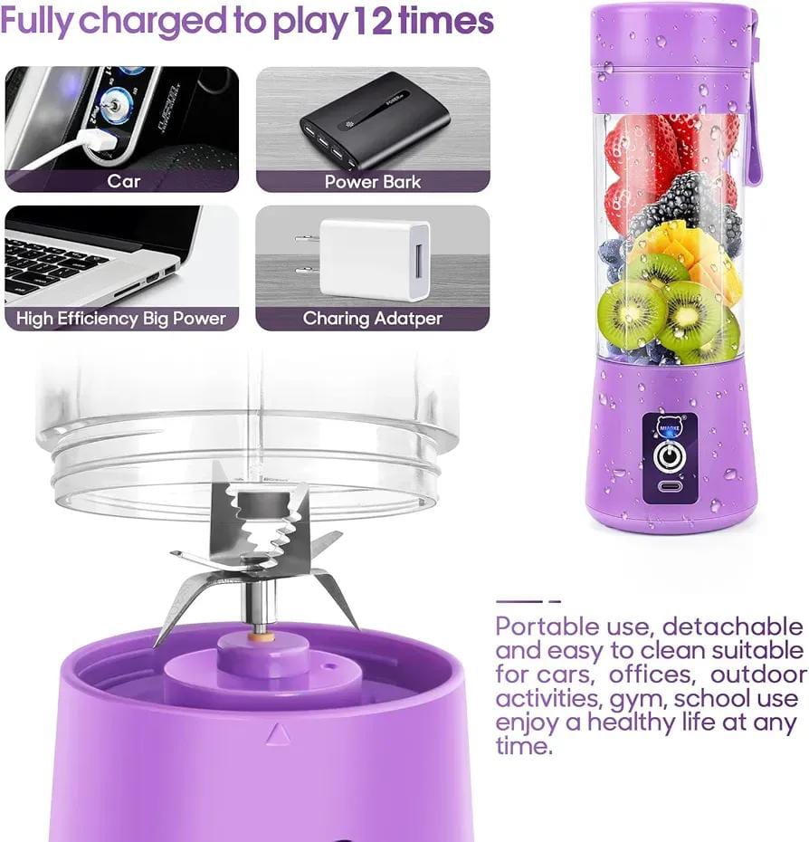 Purple Electric Juicer Blender 500ml ABS Portable