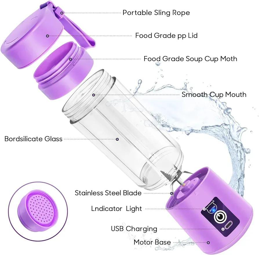 Purple Electric Juicer Blender 500ml ABS Portable