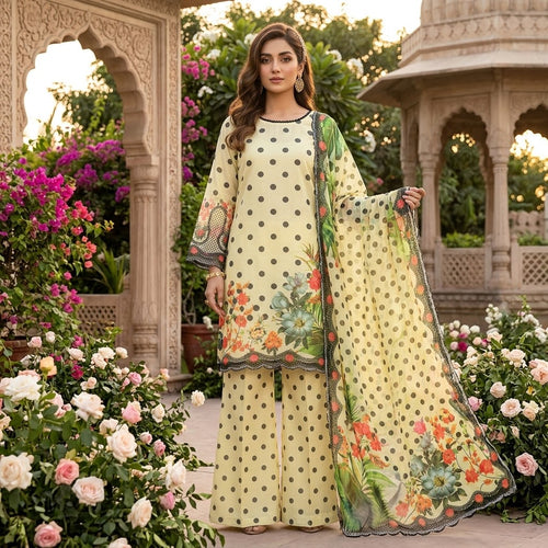 Elegant Chiffon Printed Shirt – Floral & Polka Dot Design 3-piece 6-colors