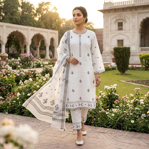 Elegant cotton Embroidered 3-Piece Suit – 6 Colors