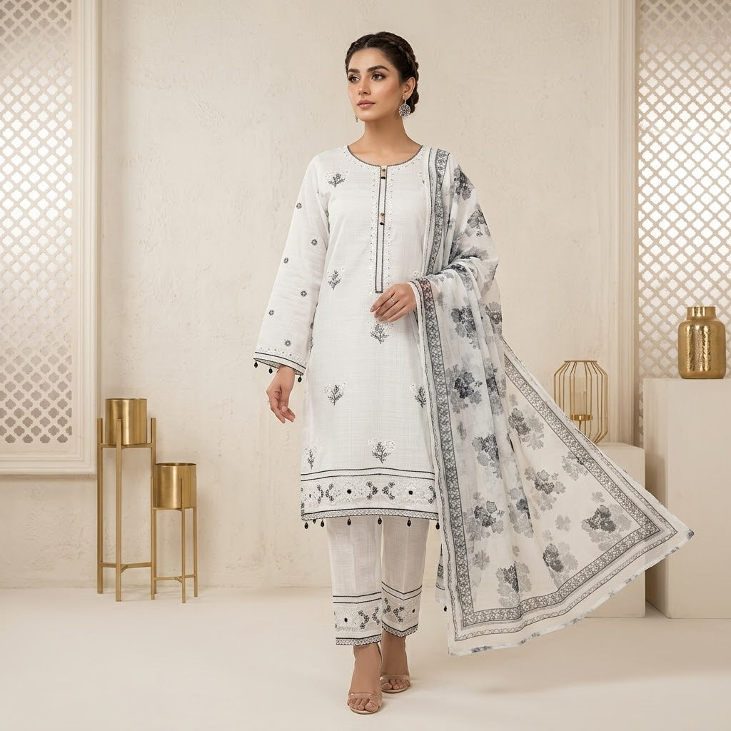 Elegant cotton Embroidered 3-Piece Suit – 6 Colors