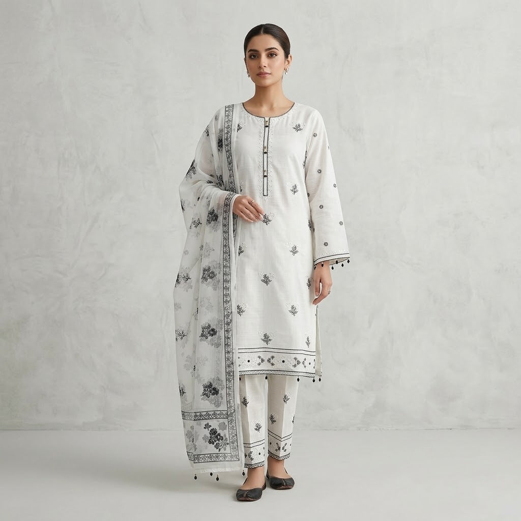 Elegant cotton Embroidered 3-Piece Suit – 6 Colors